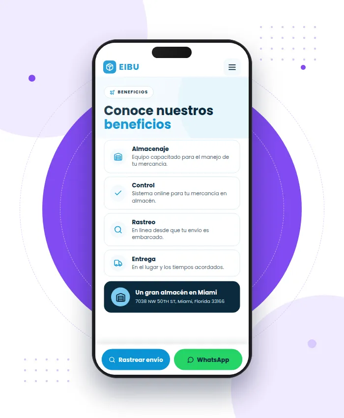 EIBU: sección Beneficios en versión móvil