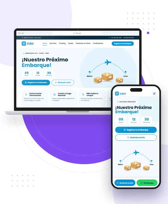 EIBU: página principal del sitio web de embarques y envíos courier desde USA y China a Perú
