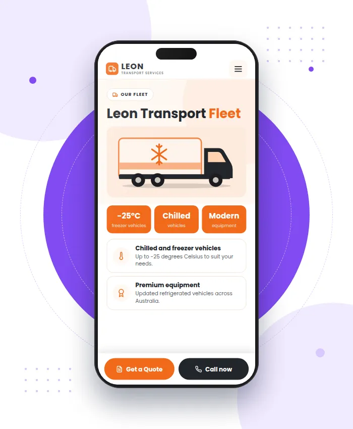 Leon Transport Services: sección Flota en versión móvil