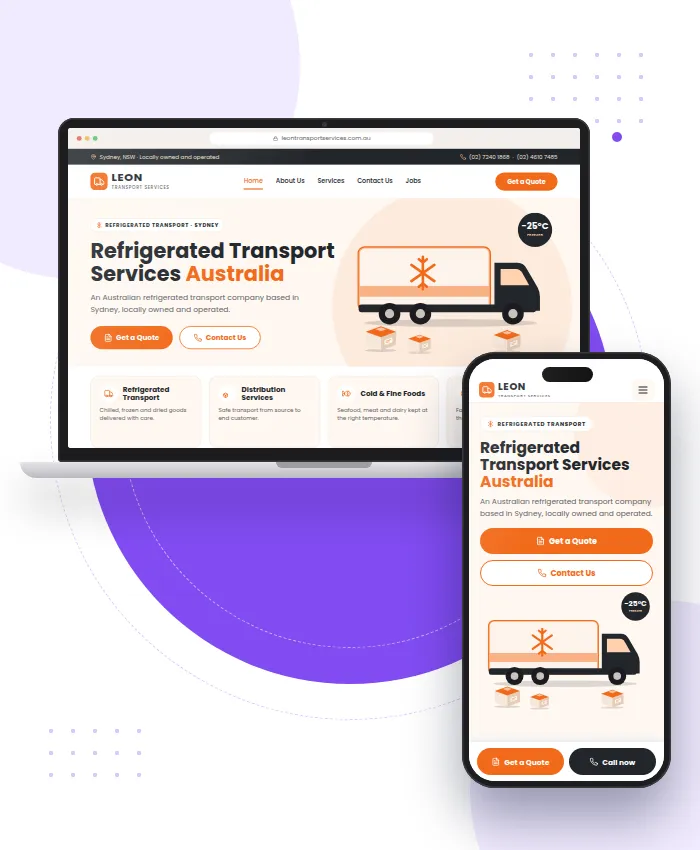 Leon Transport Services: página principal del sitio web de transporte refrigerado en Sídney, Australia
