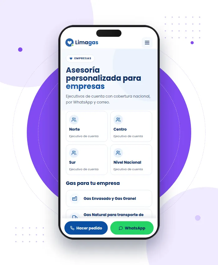 Limagas: sección Empresas en versión móvil