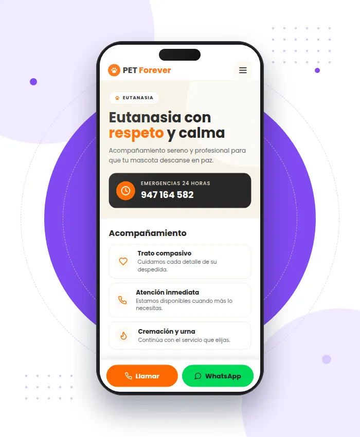 PetForever: sección Eutanasia en versión móvil