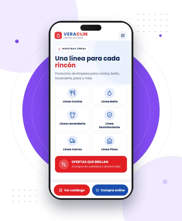 Veraclin: sección Líneas de productos en versión móvil