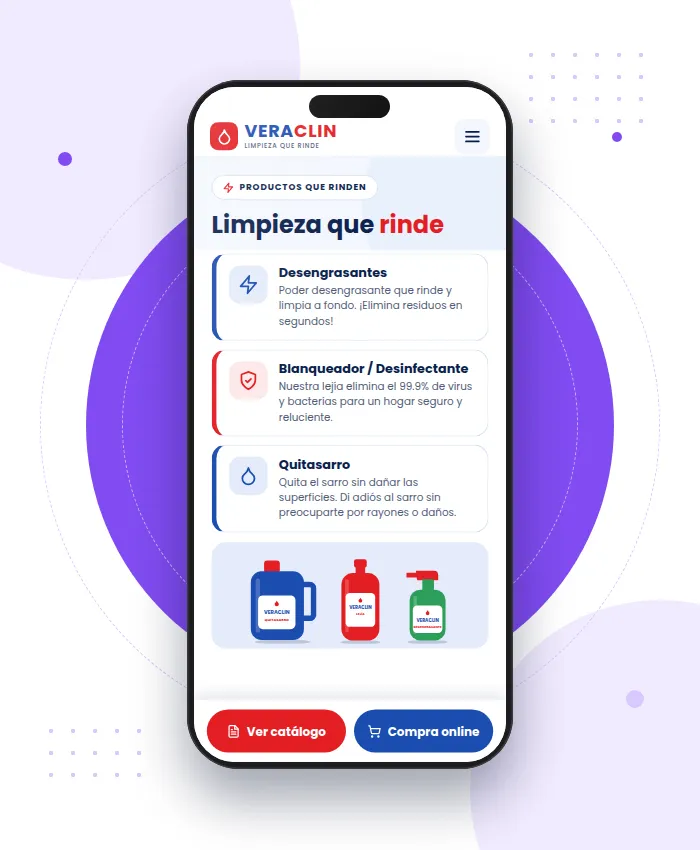 Veraclin: sección Limpieza que rinde en versión móvil