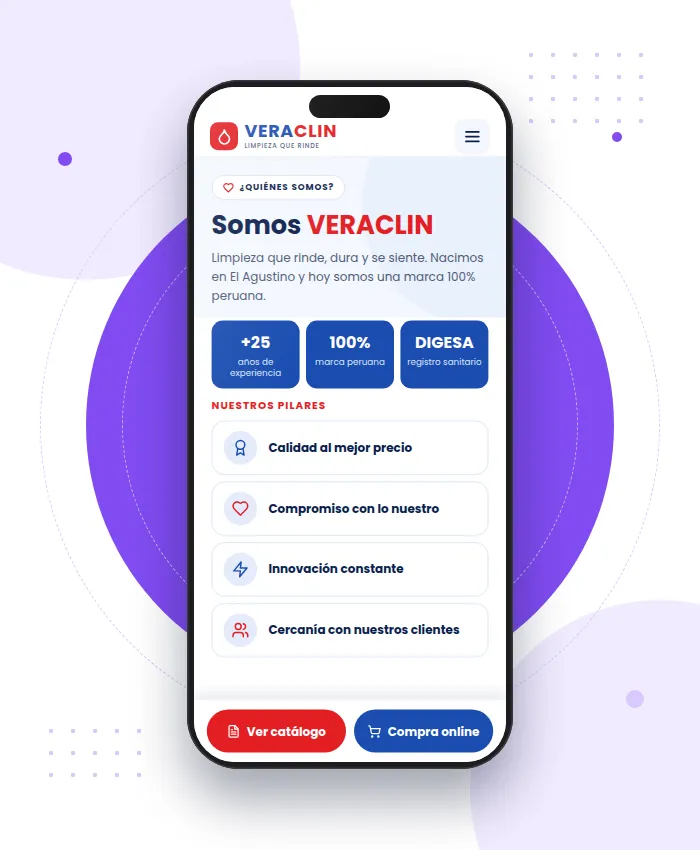 Veraclin: sección Nosotros en versión móvil